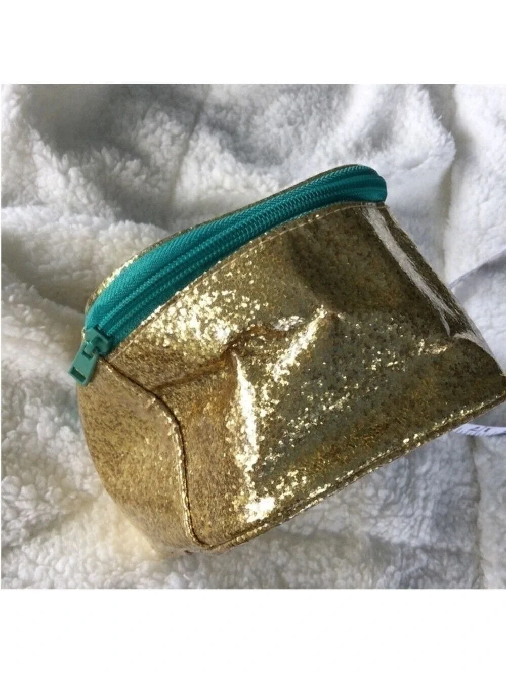 Avon Let It Glow Skincare zippered storage Bag Woman’s Gold and Teal